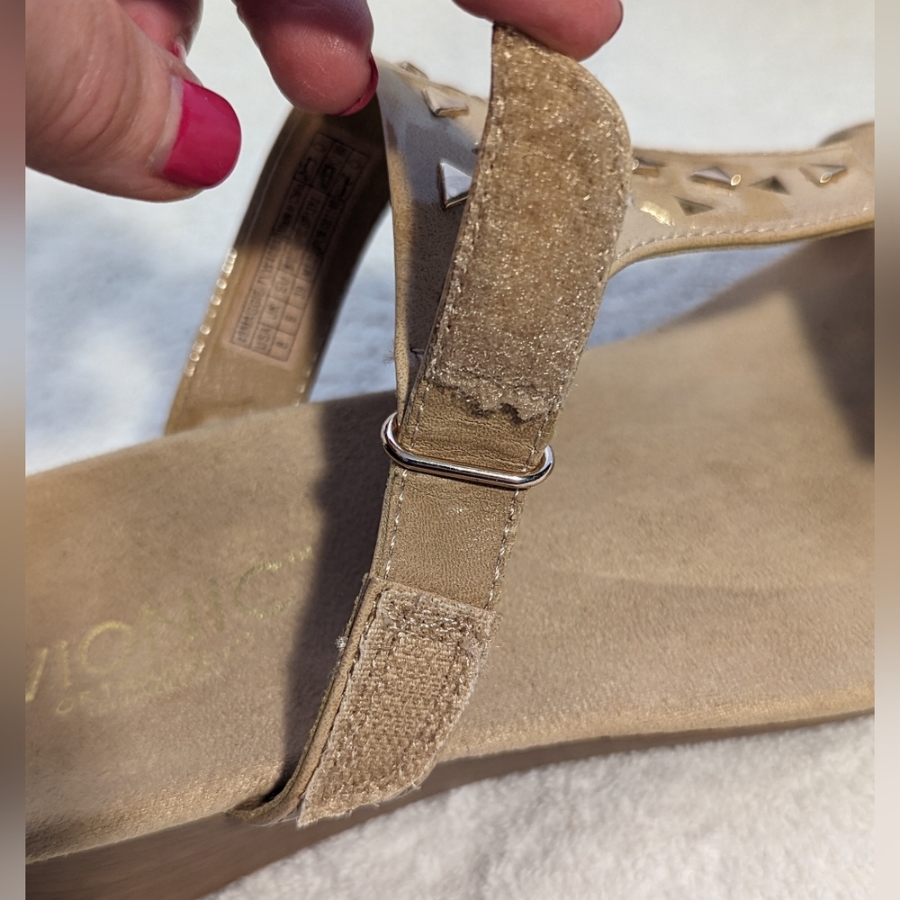Vionic Tan Wedge Sandals with Stud Accents - Picture 10 of 15